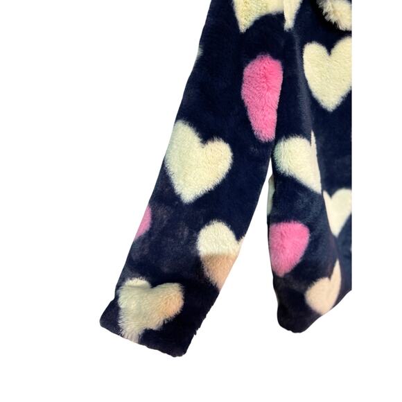 Hatley 8 blue faux fur pink white hearts jacket w/pockets like new - Picture 5 of 8